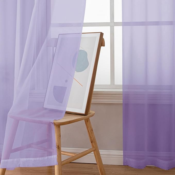 OWENIE Lavender Sheer Curtains 72 Inches Long Set of 2, Airy Sheer Curtains & Drapes for Living Room Bedroom, Solid Voile French Door Curtain Rod Pocket Top, Light Purple, 2 Pcs Total 84 inch Width