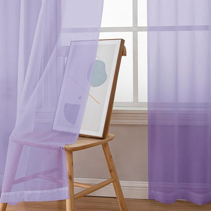 OWENIE Lavender Sheer Curtains 72 Inches Long Set of 2, Airy Sheer Curtains & Drapes for Living Room Bedroom, Solid Voile French Door Curtain Rod Pocket Top, Light Purple, 2 Pcs Total 84 inch Width