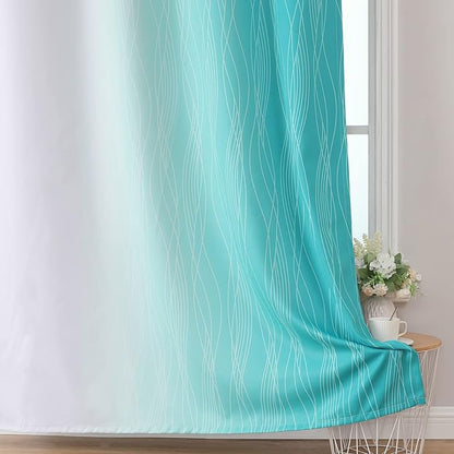 Estelar Textiler Teal and Greyish White Blackout Curtains & Drapes for Bedroom, Thermal Insulated Ombre Blackout Drapes, Room Darkening Energy Saving Curtains for Living Room, 42Wx63L, 2 Panels