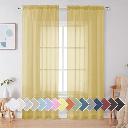 Simplebrand Yellow Sheer Curtains 84 Inches Long, Light Filtering Rod Pocket Solid Color Window Sheer Curtain Panels, Elegant Curtains & Drapes for Living Room, Bedroom 2 Panels (42" W x 84" L)