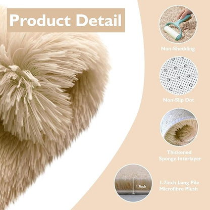 9x12 Fluffy Area Rugs for Living Room,Large Fuzzy Shag Area Rug for Bedroom,Beige Soft Non-Shedding Indoor Plush Carpet for Kids Bedroom Nursery Home Decor