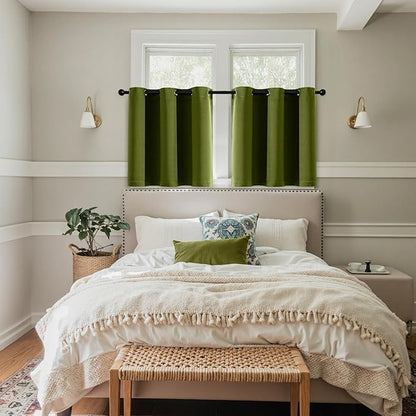 MIULEE Short Curtains for Windows - Light Olive Green Blackout Half Window Curtains Thermal Insulated Privacy Drapes for Kitchen Bedroom Bathroom Grommet Small Basement Tiers W40 x L36 Inch 2 Panels