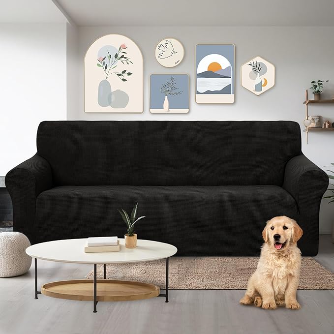 U-NICE HOME Stretch Couch Cover Sofa Cover Sofa Slipcover Furniture Protector for 3 Cushion Couch Sofa Pet Friendly(Sofa, Black)