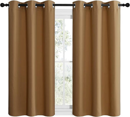 NICETOWN Gold Brown Sleek Blackout Curtains 48 inches Length for Small Windows, Noise Reducing and Block Draft Panels for Door Doorway Laundry Office Luxury Decor Theme (2 Panels, W42 inches Wide)