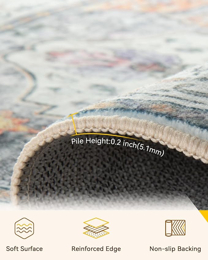 Area Rugs 2'6''x8' Runner Rug Non Slip Washable for Kitchen Hallway Bedroom Beside Laundry Room Bathroom Rug, Floor Carpet, Light Yellow Carbon Grey Orange