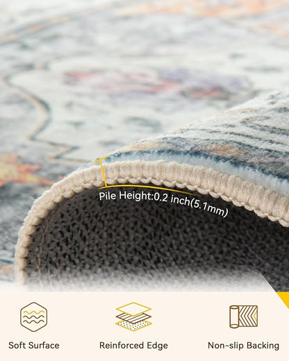 Area Rugs 2'6''x8' Runner Rug Non Slip Washable for Kitchen Hallway Bedroom Beside Laundry Room Bathroom Rug, Floor Carpet, Light Yellow Carbon Grey Orange