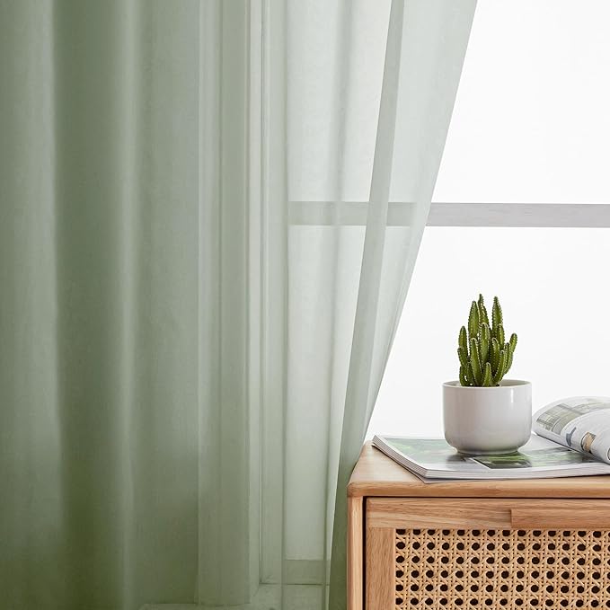 Aiyufeng Window Green Sheer Curtains 45 Inch Length 2 Panels Small Sheer Curtains & Drapes Clear Basic Rod Pocket Panel Bedroom Children Living Room Yard Kitchen, 40Wx45L