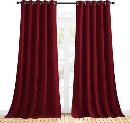 NICETOWN Christmas Burgundy Window Curtains Blackout Drapes, Thermal Insulated Solid Grommet Blackout Curtains/Draperies for Laundry Room (One Pair, 70 by 95-inch, Burgundy Red)