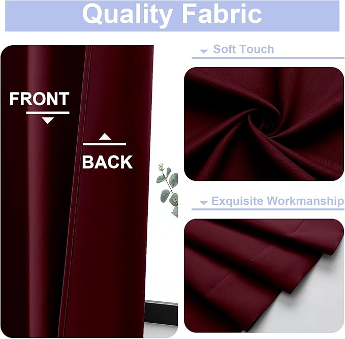 Simplebrand Ava Burgundy Blackout Curtains for Bedroom 90 Inches Long 2 Panels Set, Solid Privacy Energy Saving Living Room Window Treatment Curtains Blackout Drapes, W50 x L90 Inch, Burgundy