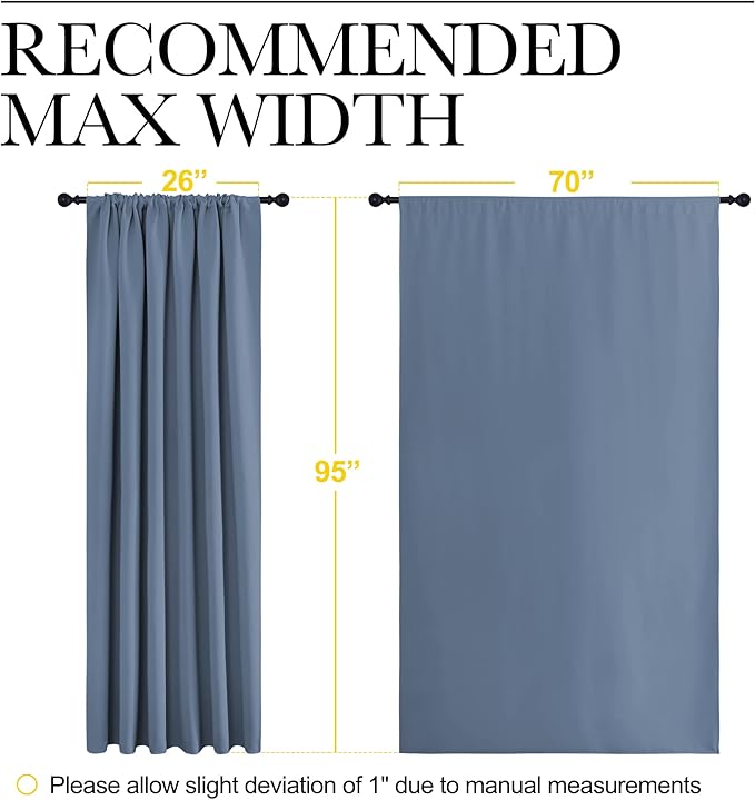 NICETOWN Blackout Curtains Window Draperies - Window Treatment Thermal Insulated Solid Room Darkening Drapes for Bedroom (Stone Blue, Set of 2, 70 by 95 inches Long)