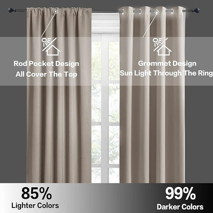 RYB HOME Short Blackout Curtains for Bedroom, Room Darkening Insulated Summer Heat Light UV Blocking Energy Saving Drapes for Nursery, Width 34 by Length 45, Sand, Set of 2