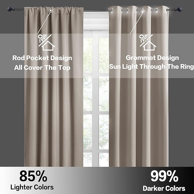 RYB HOME Short Blackout Curtains for Small Window, Sunmmer Heat Light Blocking Privacy Protection Curtains for Sunroom Laundry Room Stair Window, Width 52 by Length 36, Sand, Set of 2