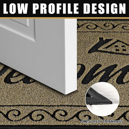 Yimobra Welcome Front Door Mat, Heavy Duty Easy Clean Doormat Indoor Outdoor, Waterproof Quick Dry Floor Mat for Home, Garage, Hign Traffic Areas, Non Slip, Low Profile, 29.5X17 Inches, Beige Brown