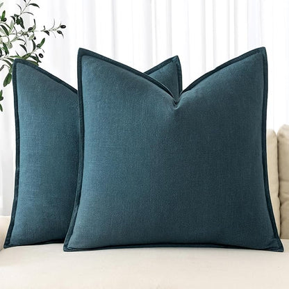 MIULEE Decorative Linen Pillow Covers 20x20 Inch Blue Boho Farmhouse Neutral Couch Throw Pillows for Bed Pack of 2 Accent Coastal Modern Pillowcase Summer Sofa Livingroom Home Decor