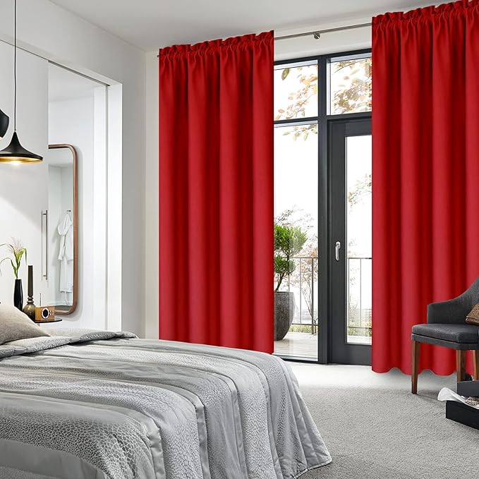DWCN Red Room Darkening Blackout Curtains - Rod Pocket Thermal Insulated Privacy Energy Saving Window Curtain Drapes 42x 72 inch Length, Set of 2 Bedroom Living Room Curtains