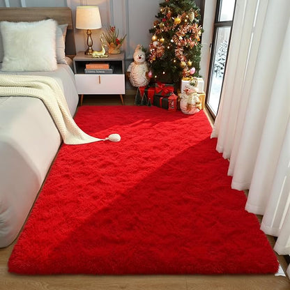 Amearea Premium Soft Fluffy Rug Modern Shag Carpet, 5.3x7.5 Feet, Fuzzy Plush Rugs for Living Room Bedroom Kids Room Home Decor, Nursery Non Slip Indoor Shaggy Carpets, Red