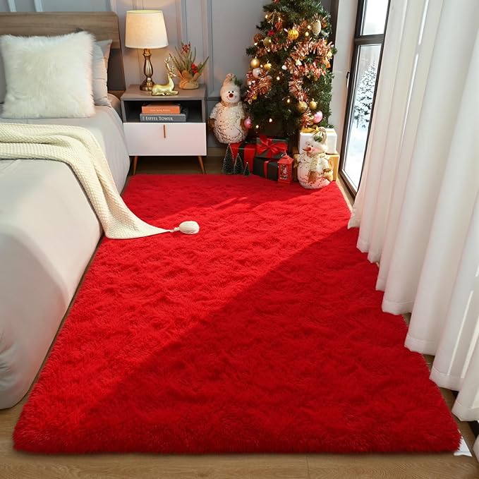 Amearea Premium Soft Fluffy Rug Modern Shag Carpet, 9x12 Feet, Fuzzy Shaggy Rugs for Bedroom Living Room Teen Apartment Decor, Comfortable Indoor Furry Dorm Carpets, Red