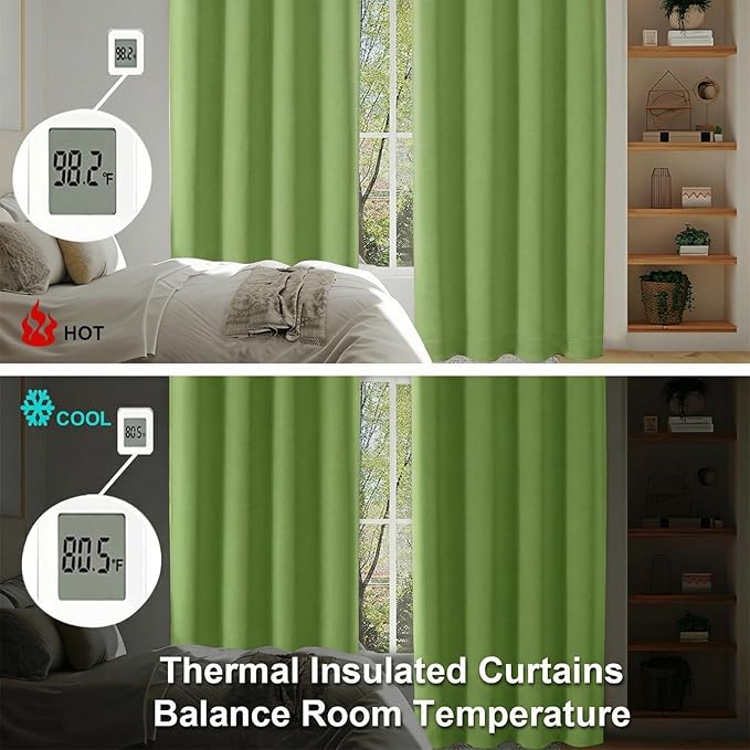 Simplebrand Ava Lime Blackout Curtains for Bedroom 96 Inches Long 2 Panels, Solid Thermal Insulated, Energy Saving Nursery Window Treatment Curtains Blackout Drapes, W40 x L96 Inch, Lime