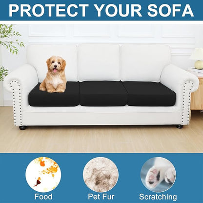 Smiry Printed Couch Cushion Covers, Stretch Soft Couch Covers for Sofa, Washable Non-Slip Sofa Slipcover Furniture Protector for Indoor and Outdoor (3 Pack, Black)