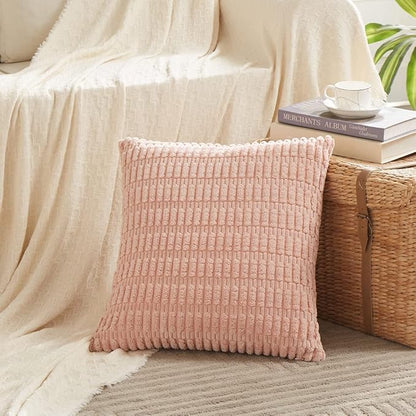 Fancy Homi 4 Packs Boho Pink Decorative Throw Pillow Covers 14x14 Inch for Living Room Couch Bed Sofa, Rustic Modern Farmhouse Home Decor, Soft Plush Corduroy Cute Square Cushion Case 35x35 cm