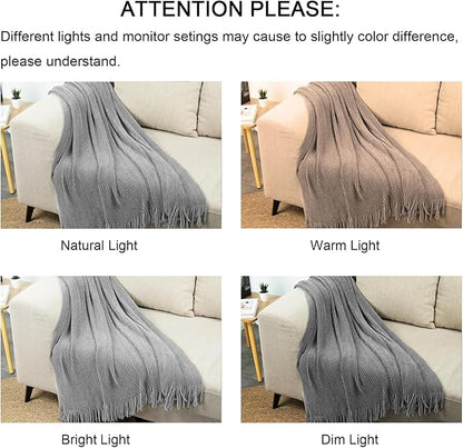 lifein Throw Blanket for Couch, Soft Boho Decor Bed Throw,Cozy Grey Knitted Chenille Small Farmhouse Lightweight Throw (Light Grey,50 * 60")
