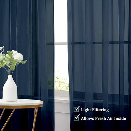 Chyhomenyc Sheer Curtains 63 Inch Length Set of 2, Rod Pocket Voile Drapes for Living Room, Bedroom, Window Treatments Semi Sheer Curtain Panels for Yard, Patio, Villa, Parlor, 42Wx 63L, Navy Blue