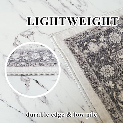 Hallway Washable Runner Rug - 2'6x12 Kitchen Rugs Entryway Rug Runner Vintage Soft Floor Mat Non Slip Indoor Farmhouse Carpet for Bathroom Living Room Bedroom (2'6''x12', Grey)