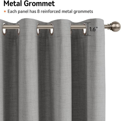 100% Blackout Shield Total Blackout Curtains Faux Linen Textured Thermal Insulated Grommet Singal Layer Window Curtains for Bedroom/Living Room(50"W x 63"L, 2 Panels, Gray)