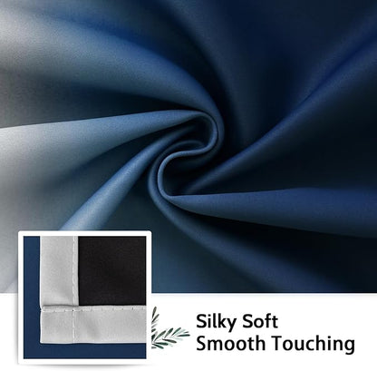 SimpleHome Blue Ombre 100% Blackout Curtains for Bedroom 96 Inches Long, Room Darkening Thermal Insulated Grommet Curtains for Living Room, 2 Panels, 52x96 inches Length