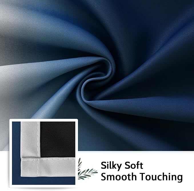 SimpleHome Blue Ombre 100% Blackout Curtains for Bedroom 84 Inches Long, Room Darkening Thermal Insulated Grommet Curtains for Living Room, 2 Panels, 52x84 inches Length