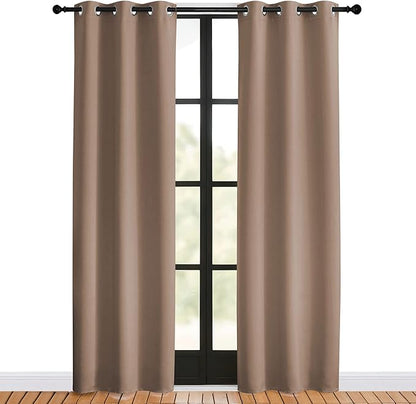 NICETOWN Blackout Window Curtains 80 inch Long, 2 Panels, 34 inch, Cappuccino, Grommet Top Room Darkening Thermal Insulated Solid Vertical Drapes for Bedroom/Kid Room