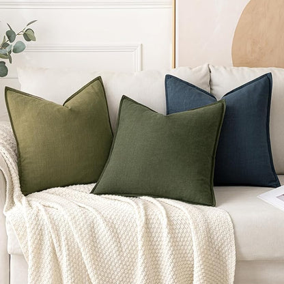MIULEE Decorative Linen Pillow Covers 18x18 Inch Blue Boho Farmhouse Neutral Couch Throw Pillows for Bed Pack of 2 Accent Coastal Modern Pillowcase Summer Sofa Livingroom Home Decor
