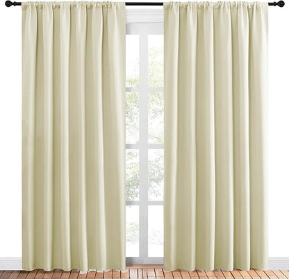 NICETOWN Living Room Curtains, Home Decorations Thermal Insulated Solid Rod Pocket Blackout Drapes for Cafe (Beige, One Pair, 70 x 84-inch)