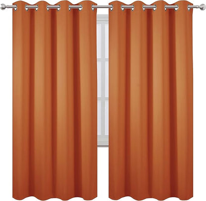 LEMOMO Orange Thermal Blackout Curtains/52 x 72 Inch/Set of 2 Panels Room Darkening Curtains for Bedroom