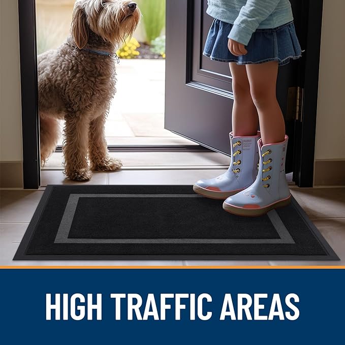 OLANLY Front Door Mat Indoor Outdoor Entrance, Waterproof All-Season, All-Weather Doormat, Sturdy Natural Rubber, Fade Resistant, Low Profile, Easy Clean Patio Porch Entryway Mat, 71x47, Black
