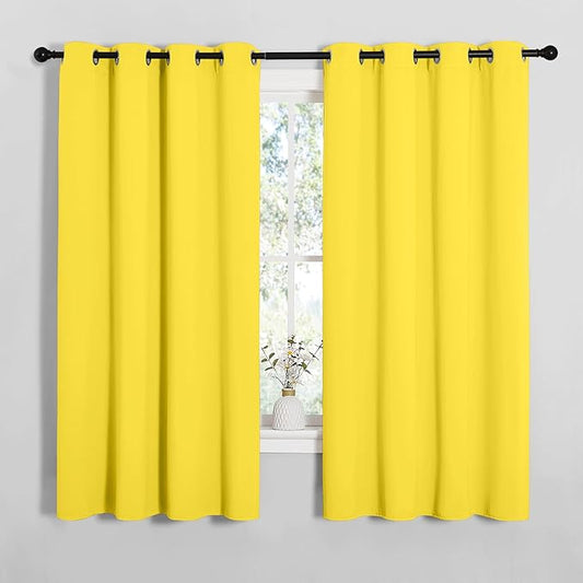 NICETOWN Bedroom Curtain Panels Draperies, Thermal Insulated Solid Grommet Curtains/Drapes (Bright Yellow, 1 Pair, 55 by 68-inch)