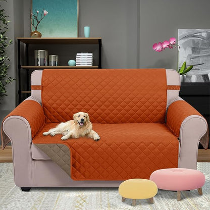 U-NICE HOME Loveseat Sofa Cover Reversible Couch Covers for 2 Cushion Couch for Dogs Furniture Protector Cover with Elastic Straps Water Resistant(Loveseat Small, Orange/Taupe)