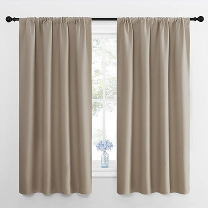 NICETOWN Window Curtains for Bedroom, Taupe, 2 Panels, W42 x L48 -Inch, Home Decoration Thermal Insulated Rod Pocket Blackout Blinds & Drapes for Small Windows