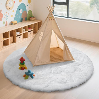 yulidayang White Fluffy Round Area Rugs for Bedroom,3'X3'Shag Circle Area Rugs for Girls Room,Non Slip Fuzzy Plush Rug for Kids Room Living Room and Dorm Home Decor Rug