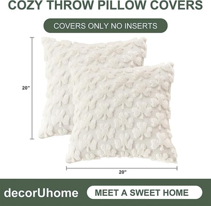 decorUhome St. Patrick’s Day Shamrock Pillow Covers 20x20 Inch Set of 2, Soft Plush Faux Wool Cream White Throw Pillow Covers, Farmhouse Spring Holiday Decor for Sofa Living Room