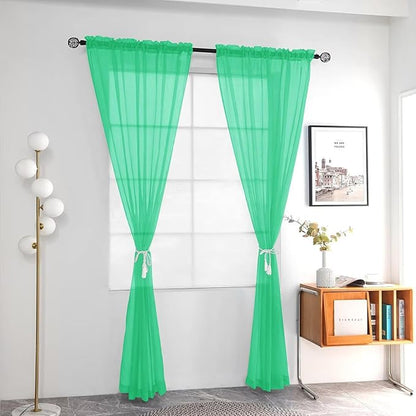 youleyar Solid Sheer Rod Pocket Curtain Voile Draperies 2 Panels White Beige Black Grey Ivory 52 Inch Width 84 Inch Long 1 Pair for Kitchen Bedroom Children Living Room Yard (Grass Green,52Wｘ84L)