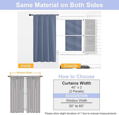 Simplebrand Ava Denim Blue Short Blackout Curtains for Bedroom 45 Inches Long 2 Panels Set, Solid Thermal Insulated, Energy Saving Window Treatment Curtains Blackout Drapes, W40 x L45 Inch, Denim Blue
