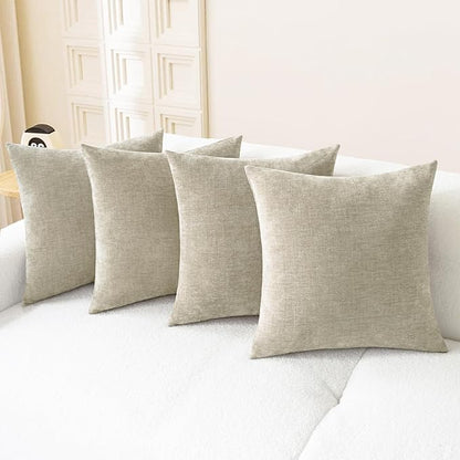 CaliTime Throw Pillow Covers Decorative 18 X 18 Inches Pack of 4 Cozy Chenille Cushion Cases for Couch Sofa Bed Living Room Home Light Taupe