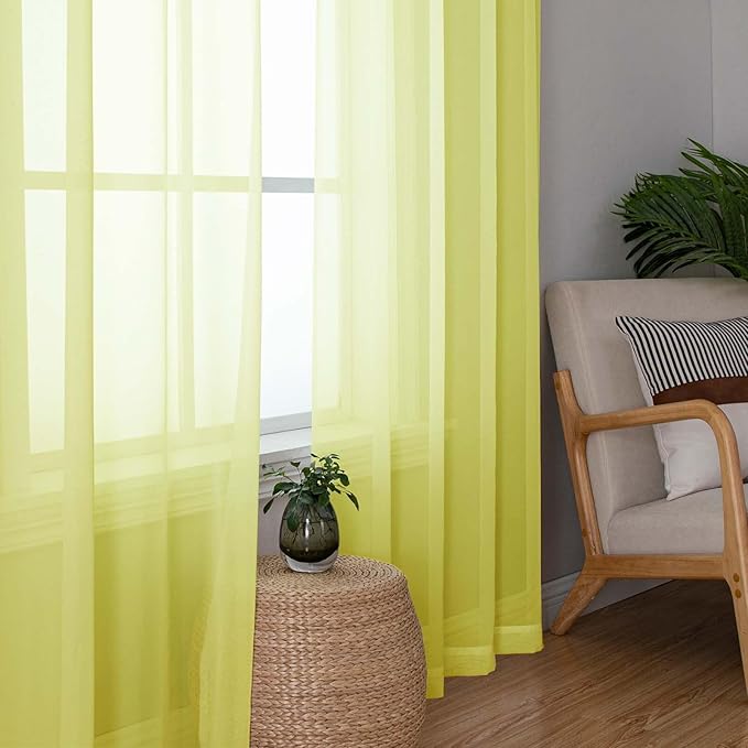 Lecloud Lemon Sheer Curtains 78 Inches Long 2 Panels, Solid Voile Dual Rod Pockets Living Room Decor Window Curtains for Bedroom, Light Filtering Airy Transparent Drapes, Each Panel 42" W x 78" L