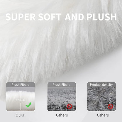 White Fluffy Rug for Bedroom, 2'X6' Faux Fur Rug for Runner, Soft Shag Rug for Sofa Couch Cushion, Cozy Shaggy Fuzzy Plush Floor Carpet for Nursery, Cute Bedside Dorm Home Decor Rectangle