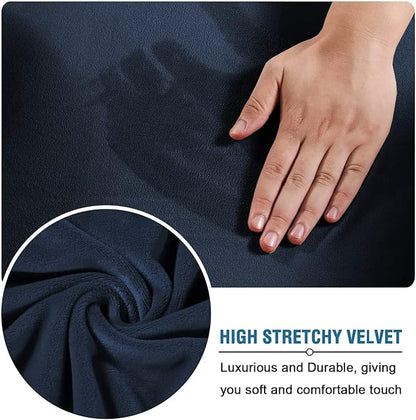 H.VERSAILTEX Rich Velvet Stretch 2 Piece Cover Chair Slipcover Sofa Cover Furniture Protector Couch Soft with Elastic Bottom Chair Couch Cover with Arms Width Up to 49 Inch(Chair,Navy)