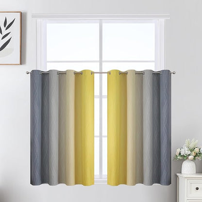 Estelar Textiler Grey and Yellow Ombre Short Blackout Curtains 36 Inch Long, Thermal Insulated Grommet Small Half Window Drapes for Cafe/Basement/RV Camper/Kitchen, 52Wx36L, 2 Panels