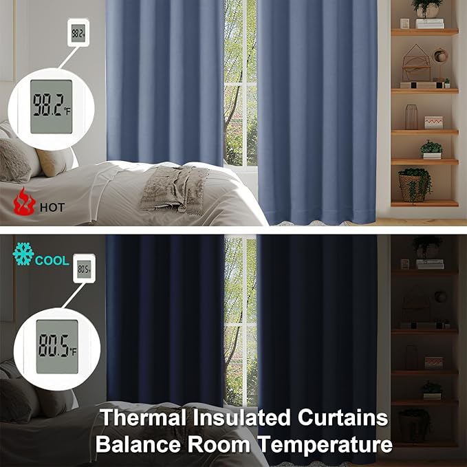 Simplebrand Ava Denim Blackout Curtains for Bedroom 84 Inch Length 2 Panels Set, Solid Thermal Insulated Privacy Living Room Window Treatment Curtains Blackout Drapes, W50 x L84 Inch, Denim