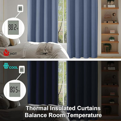 Simplebrand Denim Blackout Curtains for Bedroom 96 Inches Long 2 Panels, Solid Thermal Insulated, Energy Saving Living Room Window Treatment Curtains Blackout Drapes, W50 x L96 Inch, Denim
