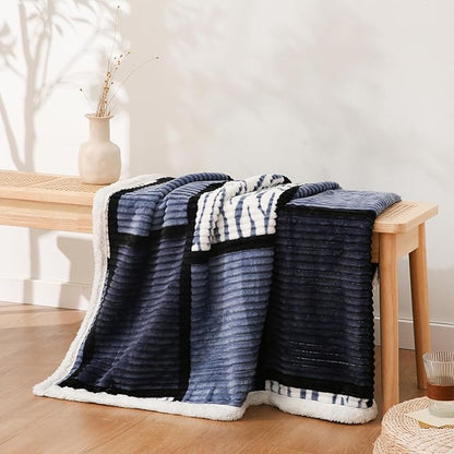 PU MEI Sherpa Blanket Fleece Throw Blanket Twin Plaid Thick Bed Blanket, Soft Warm Cozy Throw Blanket, 60”*80” Zebra-Blue